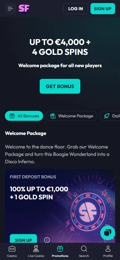 Spin Fever Casino promotions page on mobile