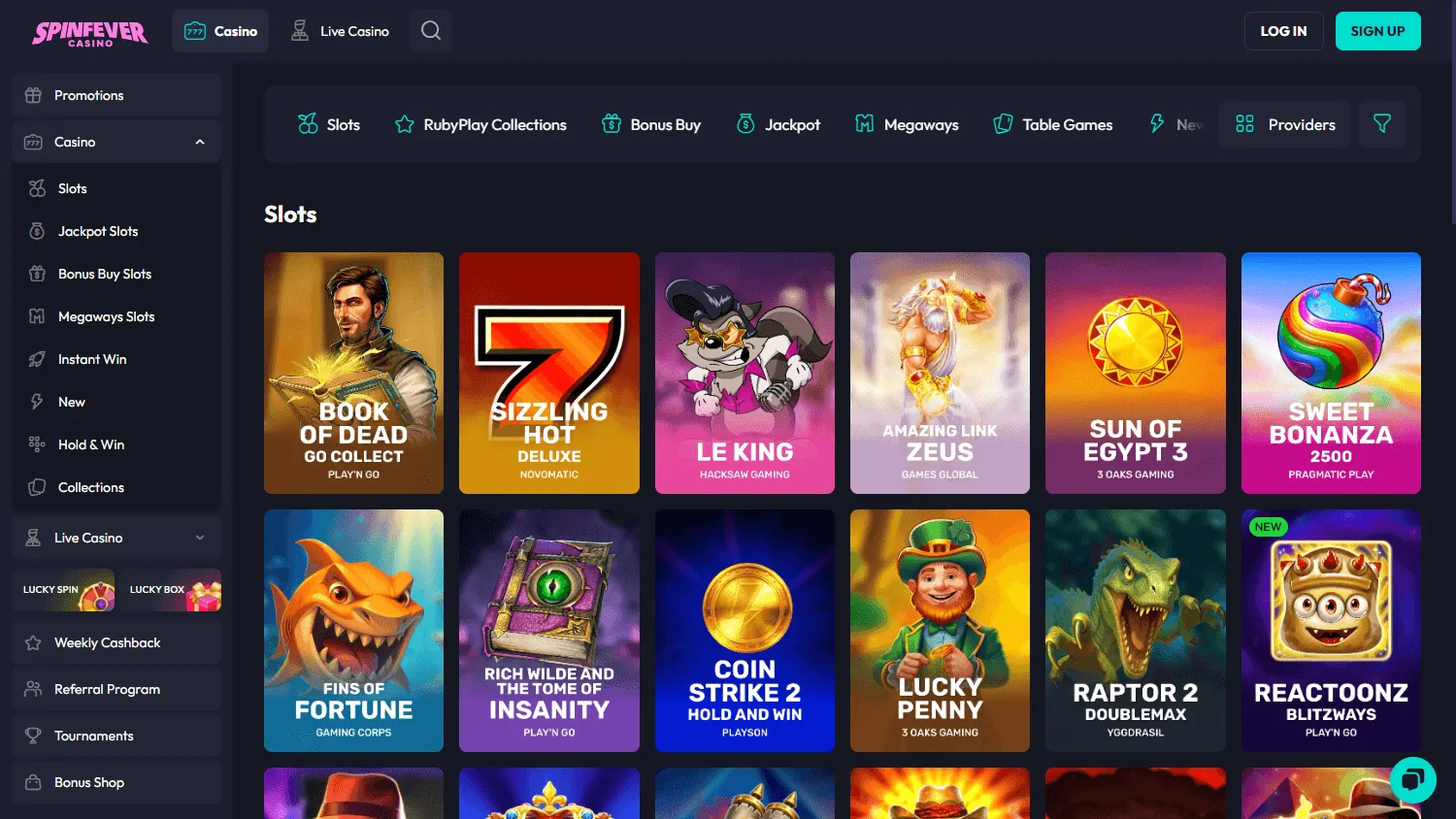 Spin Fever Casino games page on desktop